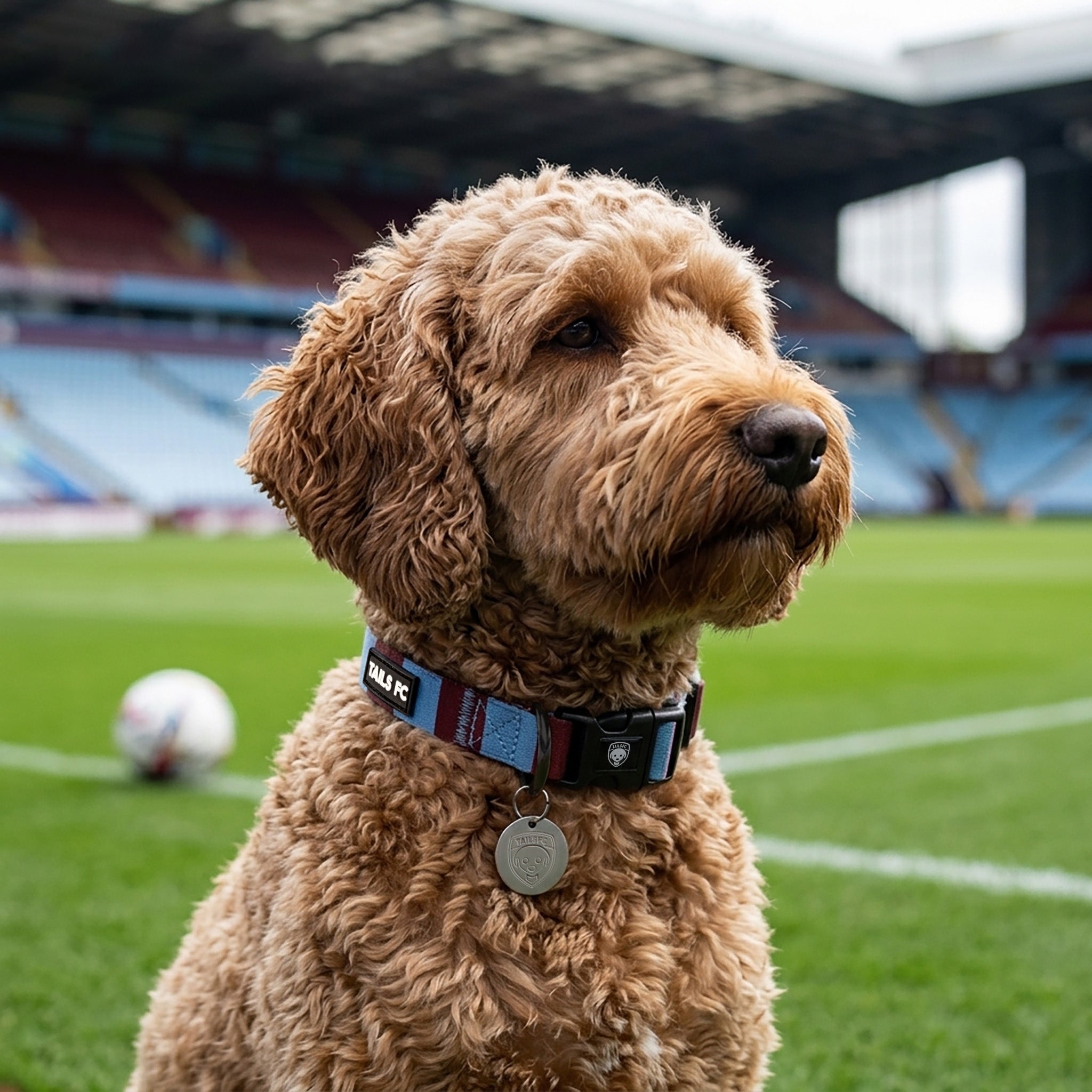 Claret and Blue Dog Collar - Claret & Blue Stripe Football Pet Collar