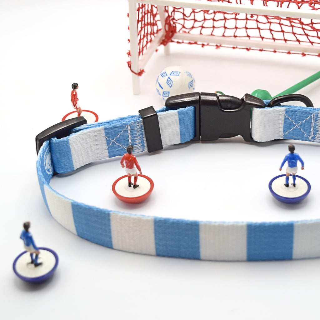 Sky Blue and White Dog Collar - Sky Blue & White Stripe Football Pet Collar