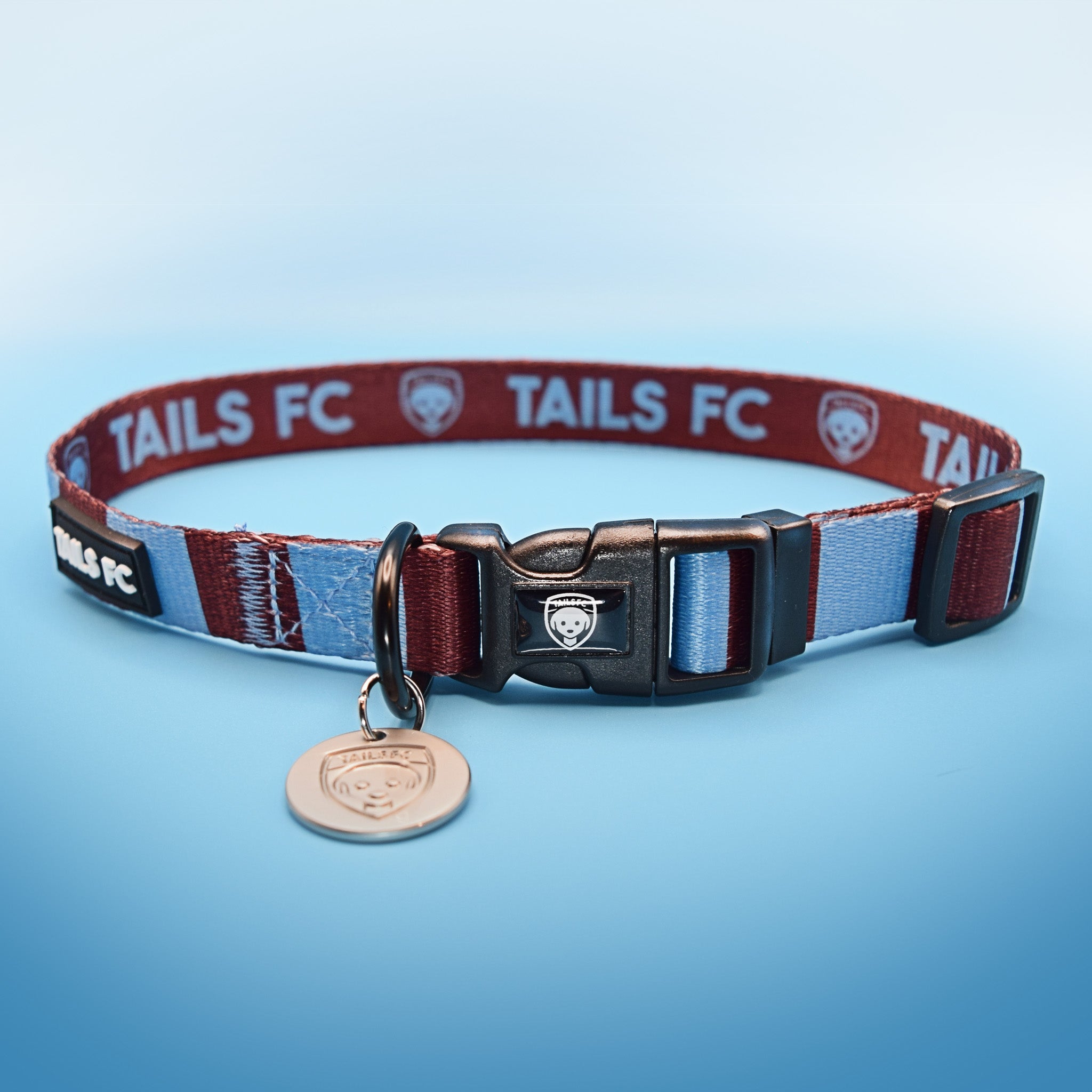 Claret and Blue Dog Collar - Claret & Blue Stripe Football Pet Collar