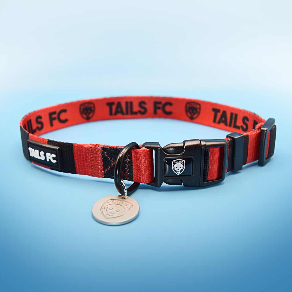 Red and Black Dog Collar - Red & Black Stripe Football Pet Collar