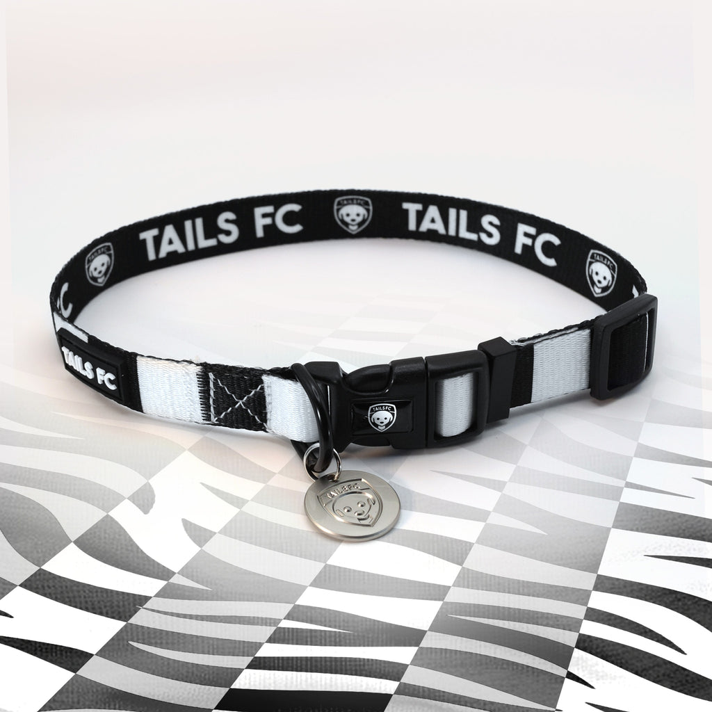 St Mirren Black and white stripe dog collar with 'TAILS FC' logo