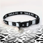 Black and white stripe dog collar with 'TAILS FC' logo