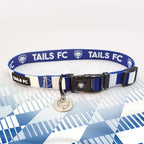 Kilmarnock Blue and white stripe dog collar with 'TAILS FC' logo