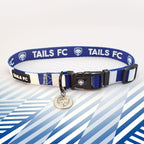 Millwall Blue and white stripe dog collar with 'TAILS FC' logo