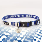 Rangers Blue and white stripe dog collar with 'TAILS FC' logo