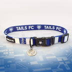 Scotland Blue and white stripe dog collar with 'TAILS FC' logo