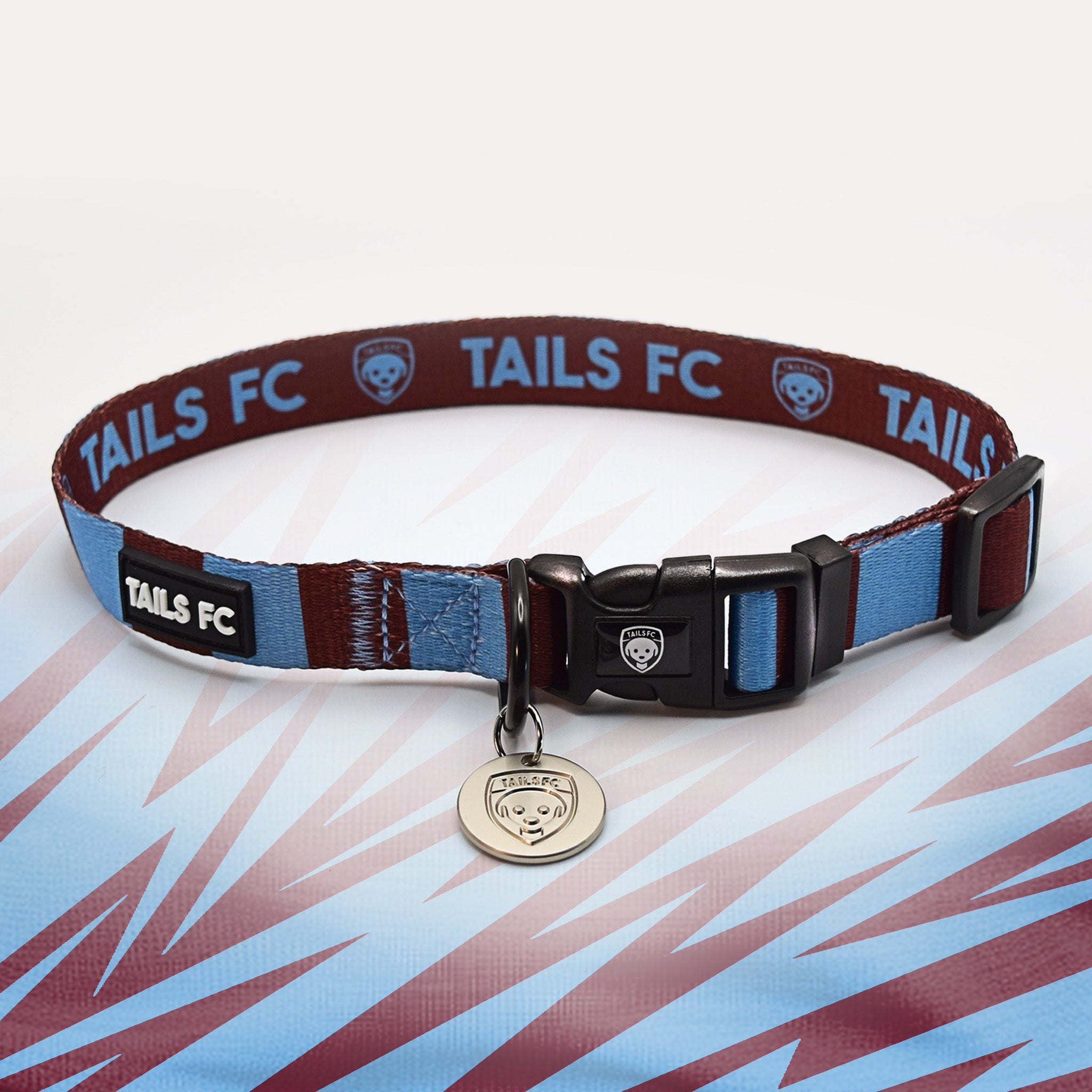 Aston Villa claret and blue striped dog collar.