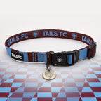Burnley Claret and blue stripe dog collar with 'TAILS FC' logo