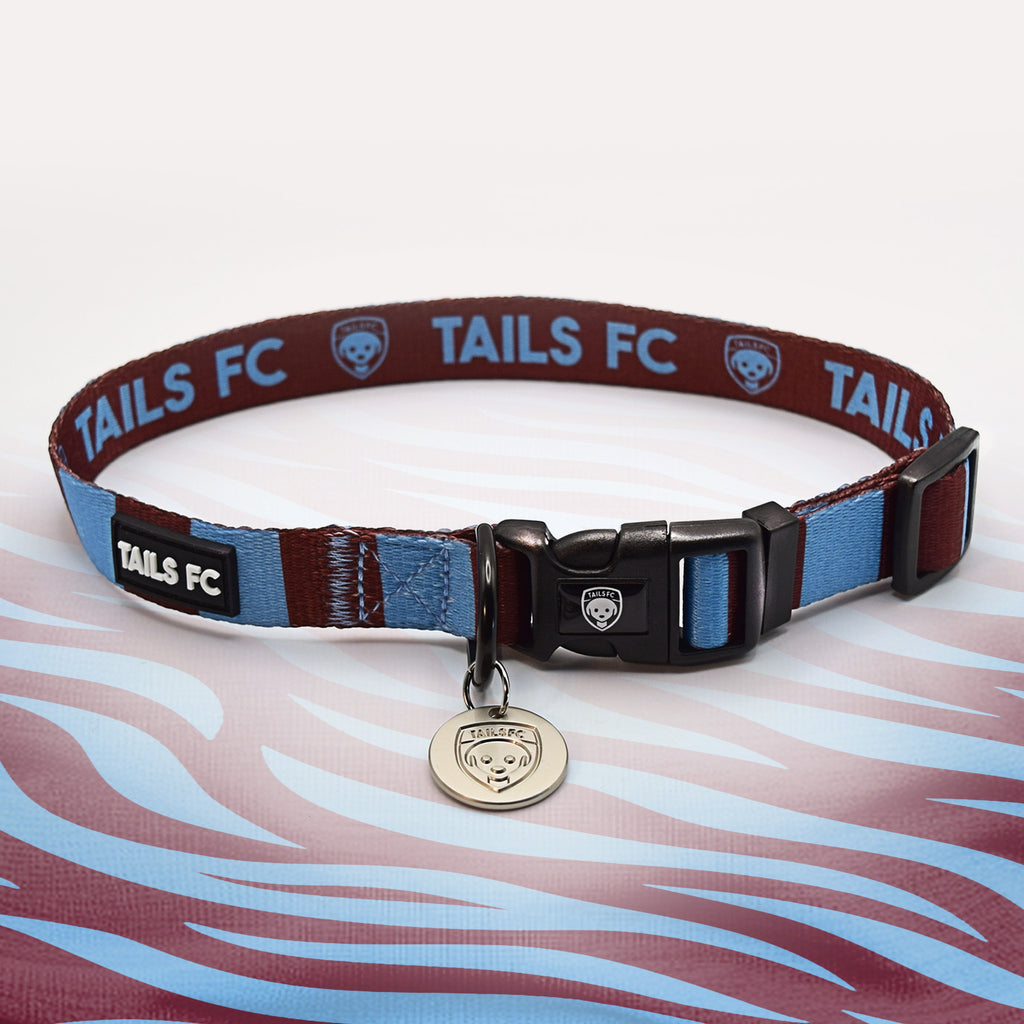 Burnley claret and blue striped dog collar.