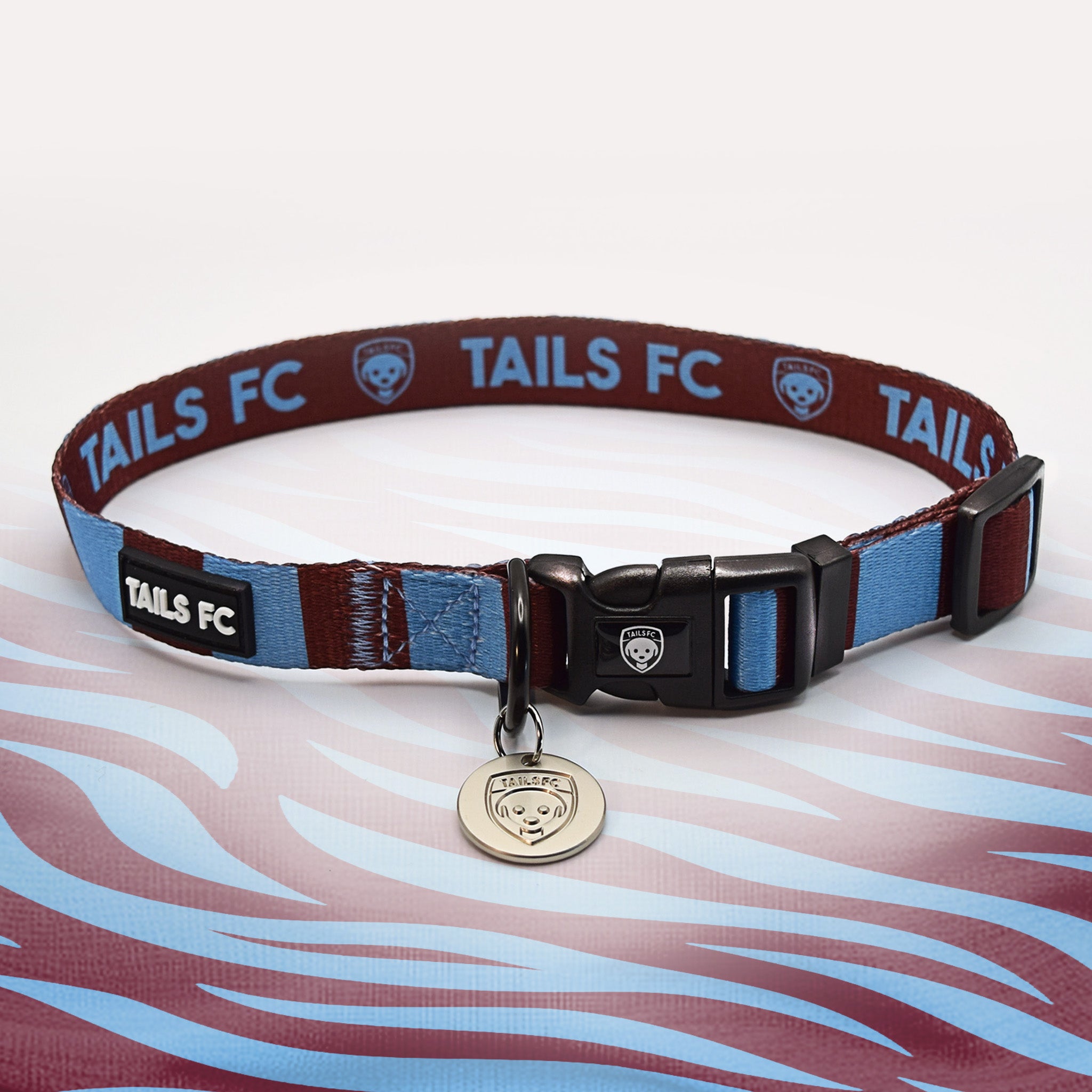 Burnley claret and blue striped dog collar.