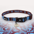 West Ham Claret and blue stripe dog collar with 'TAILS FC' logo