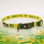 Brazil Yellow and green stripe dog collar with 'TAILS FC' logo