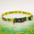 Republic of Ireland Yellow and green stripe dog collar with 'TAILS FC' logo