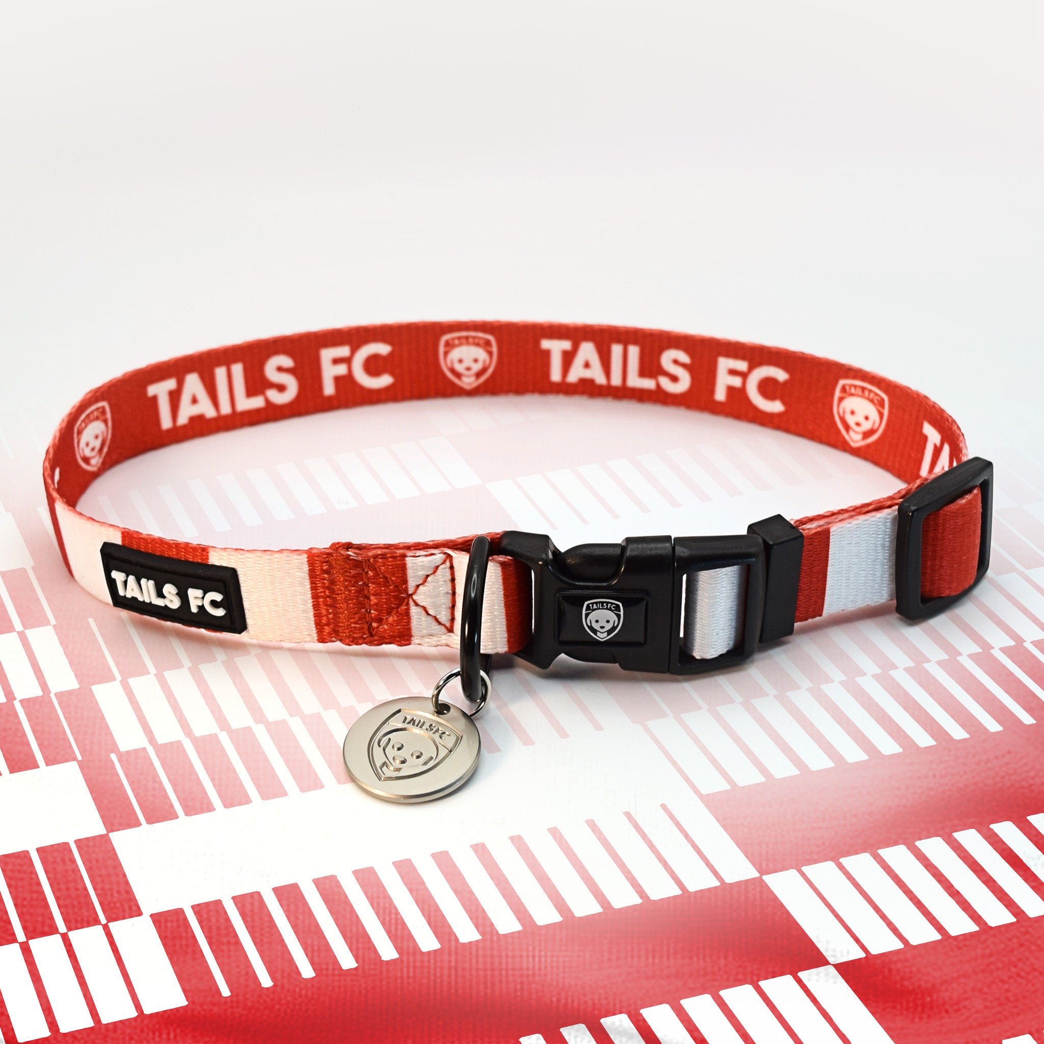 Brentford red and white striped dog collar.