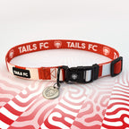 Stoke Red and white stripe dog collar with 'TAILS FC' logo