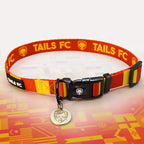 Spain Red and yellow stripe dog collar with 'TAILS FC' logo