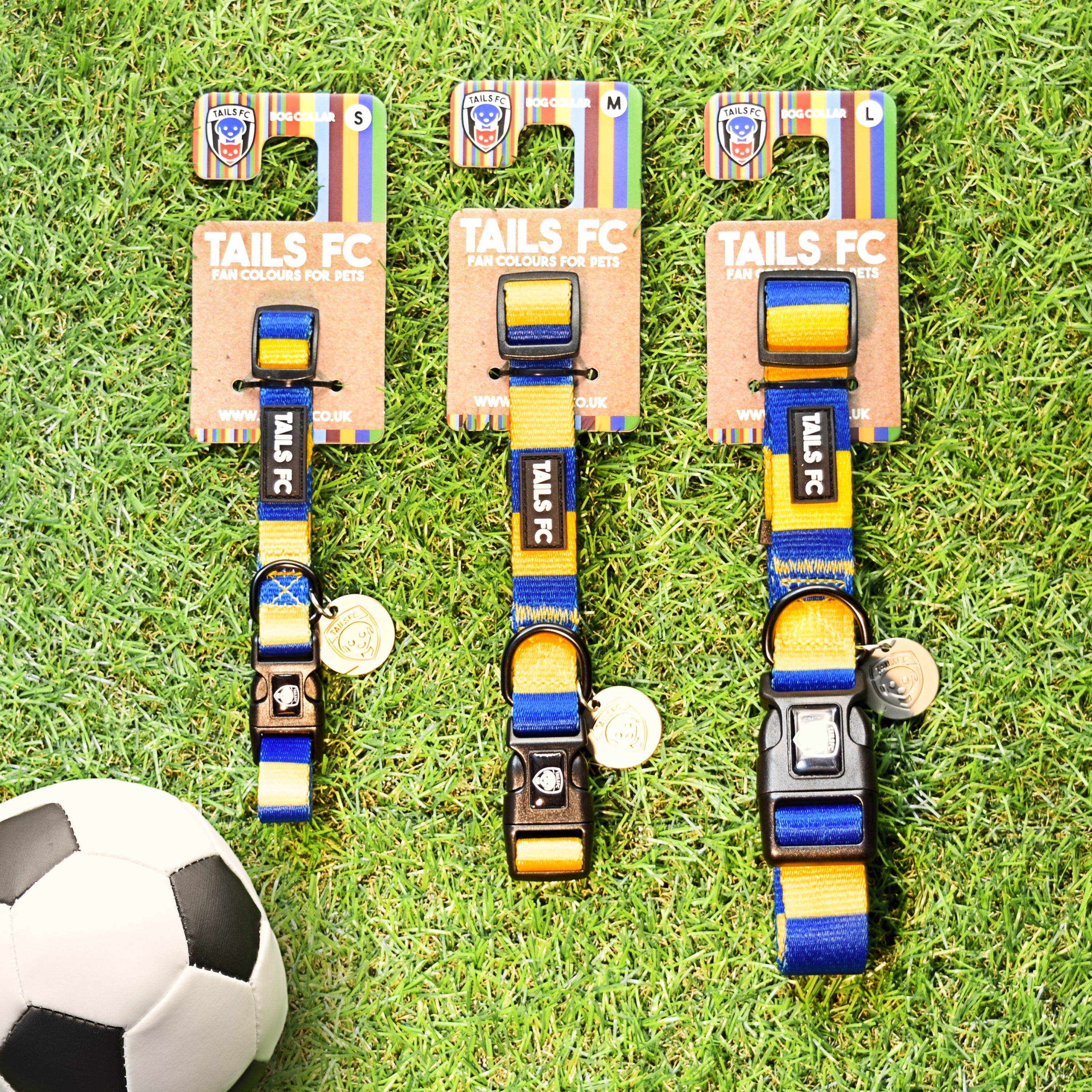 Yellow and Blue Dog Collar - Yellow & Blue Stripe Football Pet Collar