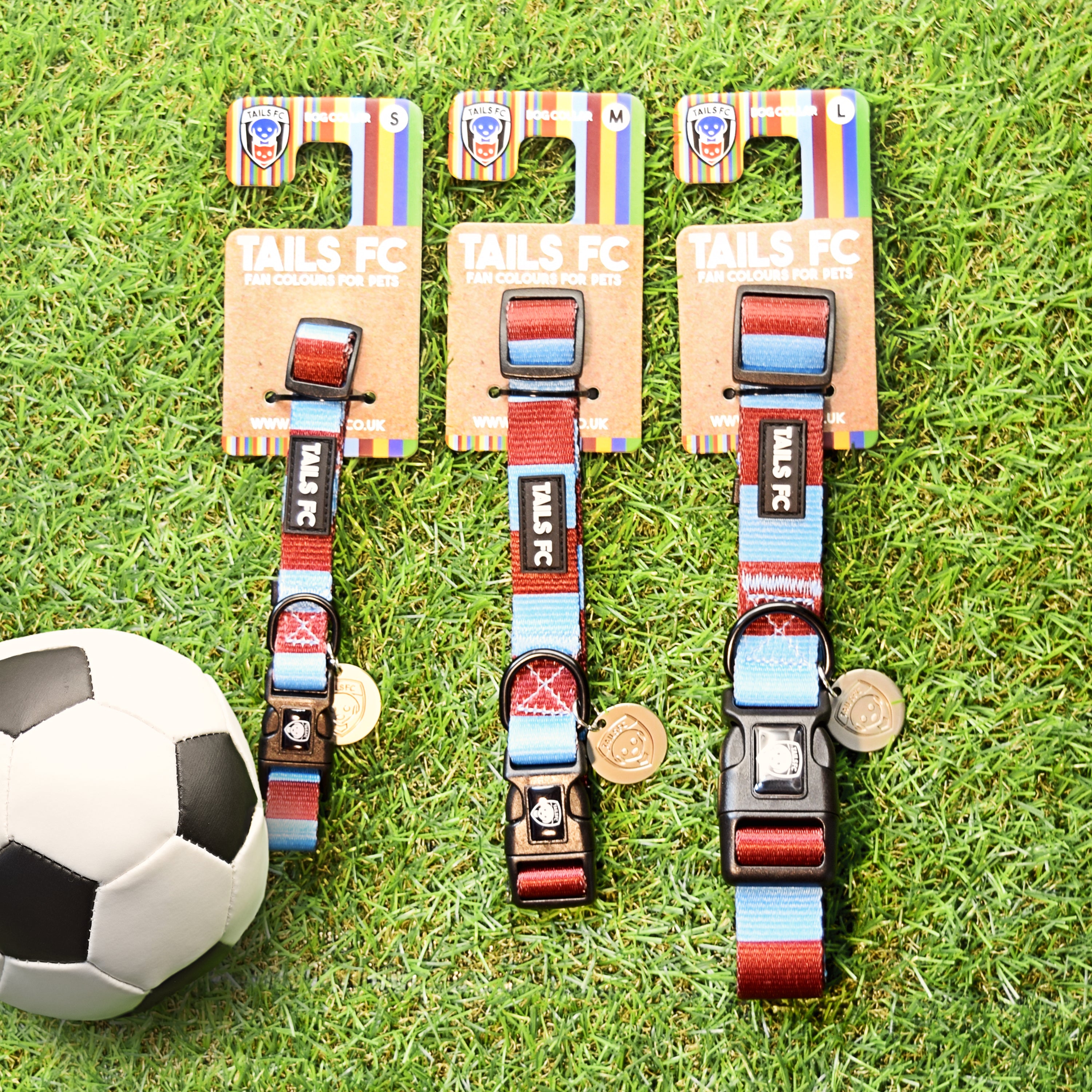 Claret and Blue Dog Collar - Claret & Blue Stripe Football Pet Collar
