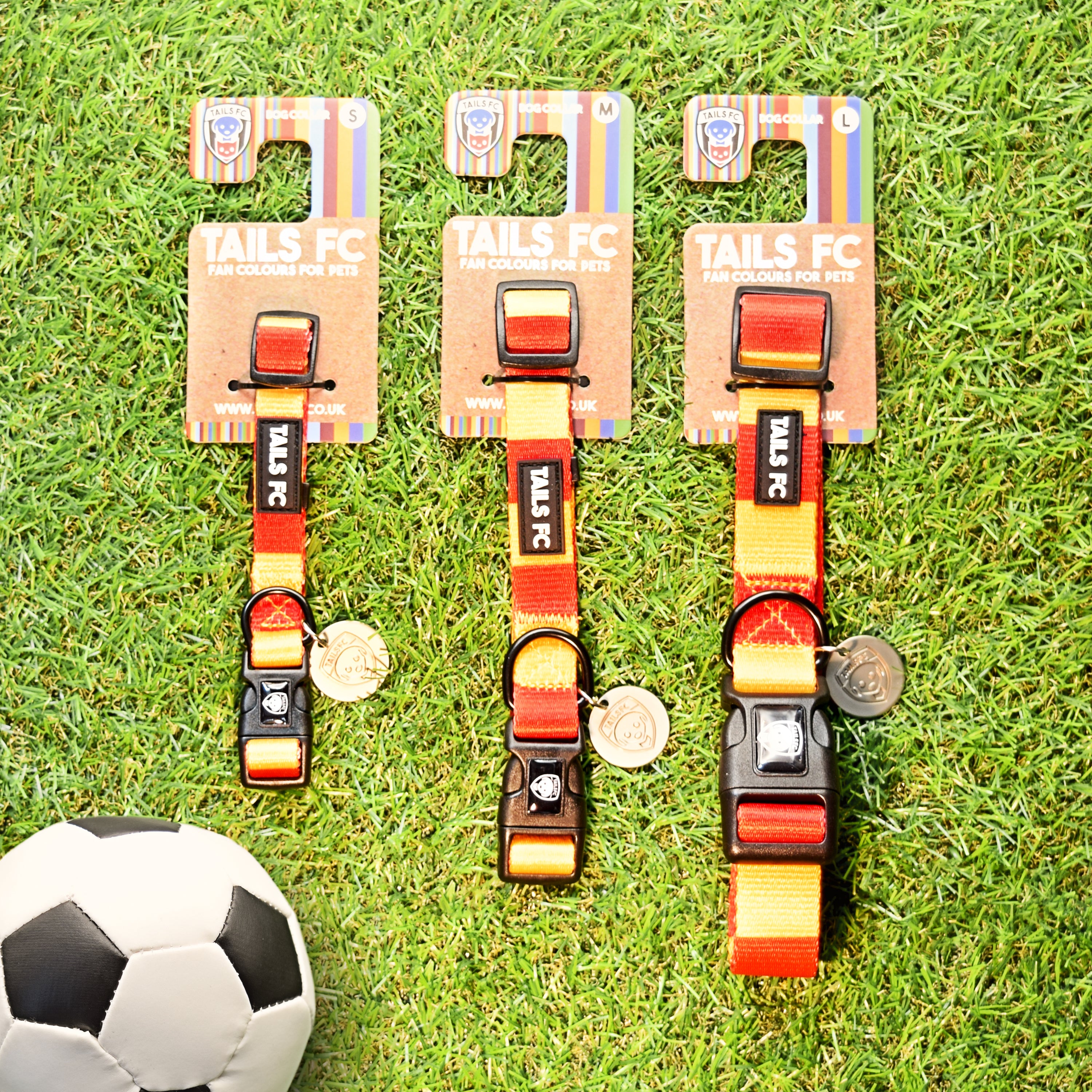 Red and Yellow Dog Collar - Red & Yellow Stripe Football Pet Collar