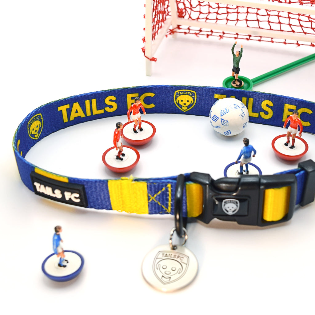 Yellow and Blue Dog Collar - Yellow & Blue Stripe Football Pet Collar