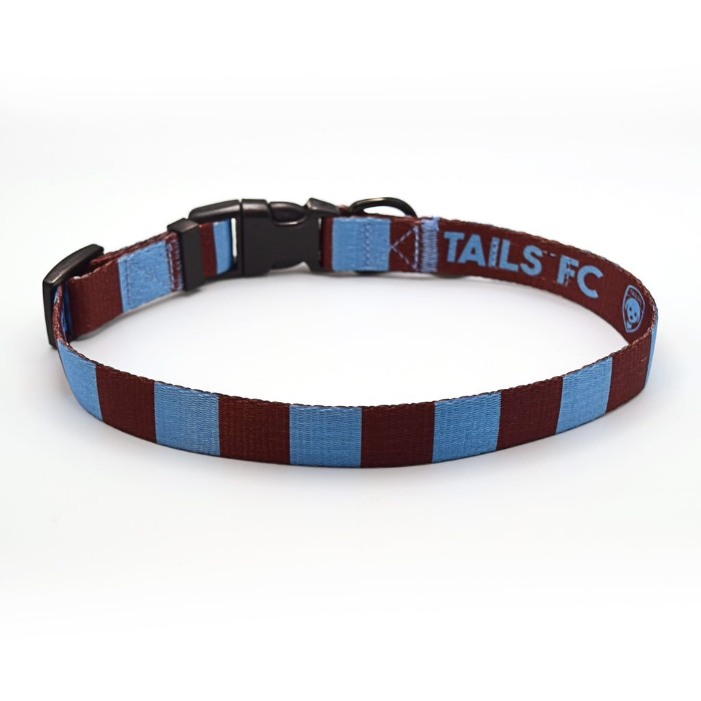 Claret and Blue Dog Collar - Claret & Blue Stripe Football Pet Collar