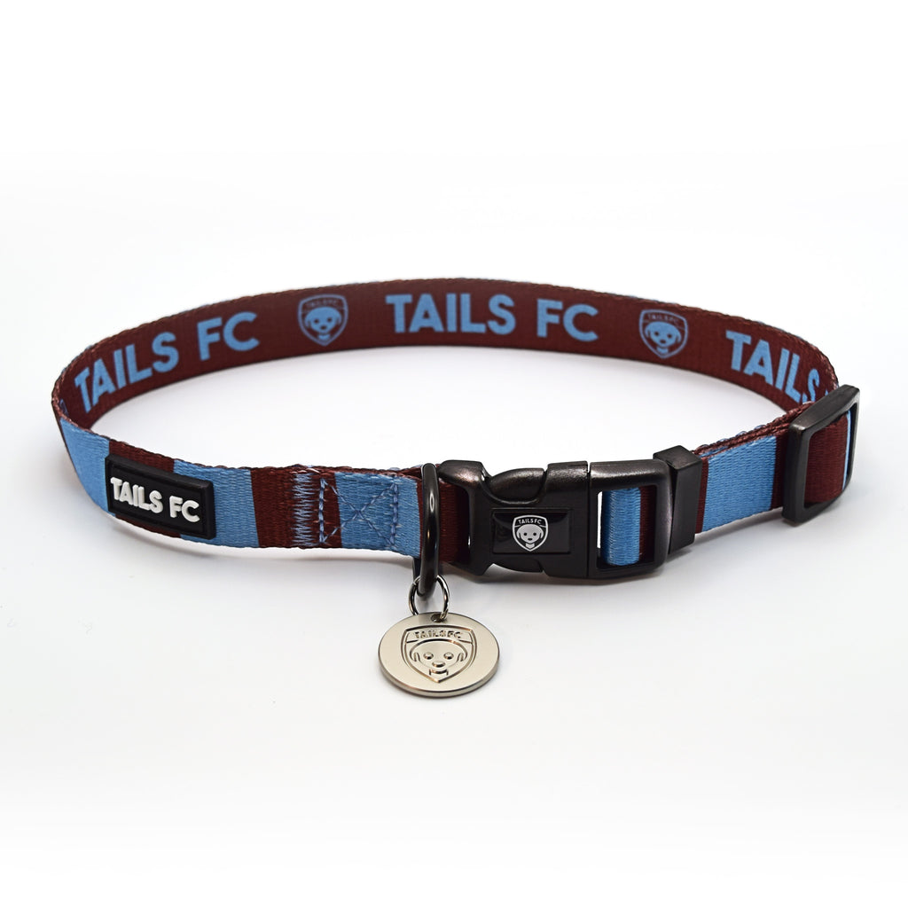 Claret and Blue Dog Collar - Claret & Blue Stripe Football Pet Collar