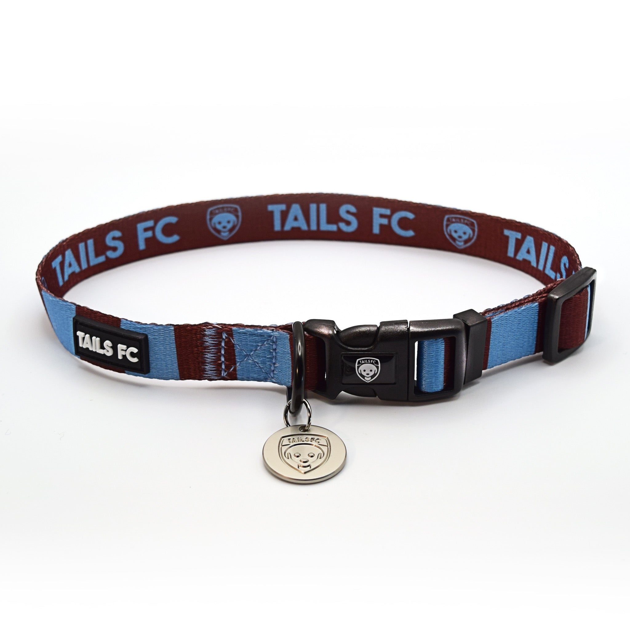 Claret and Blue Dog Collar - Claret & Blue Stripe Football Pet Collar