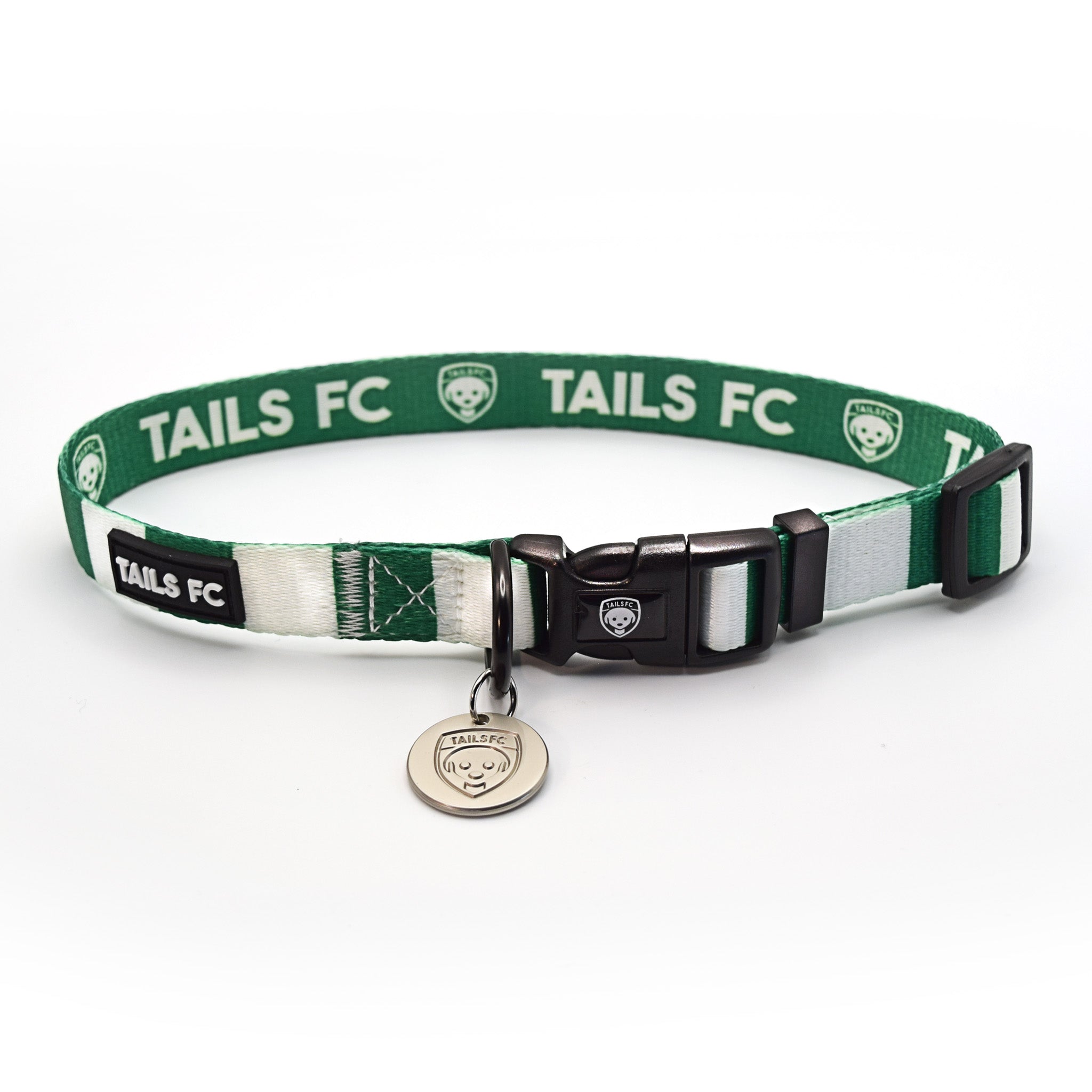 Green and White Dog Collar - Green & White Stripe Football Pet Collar