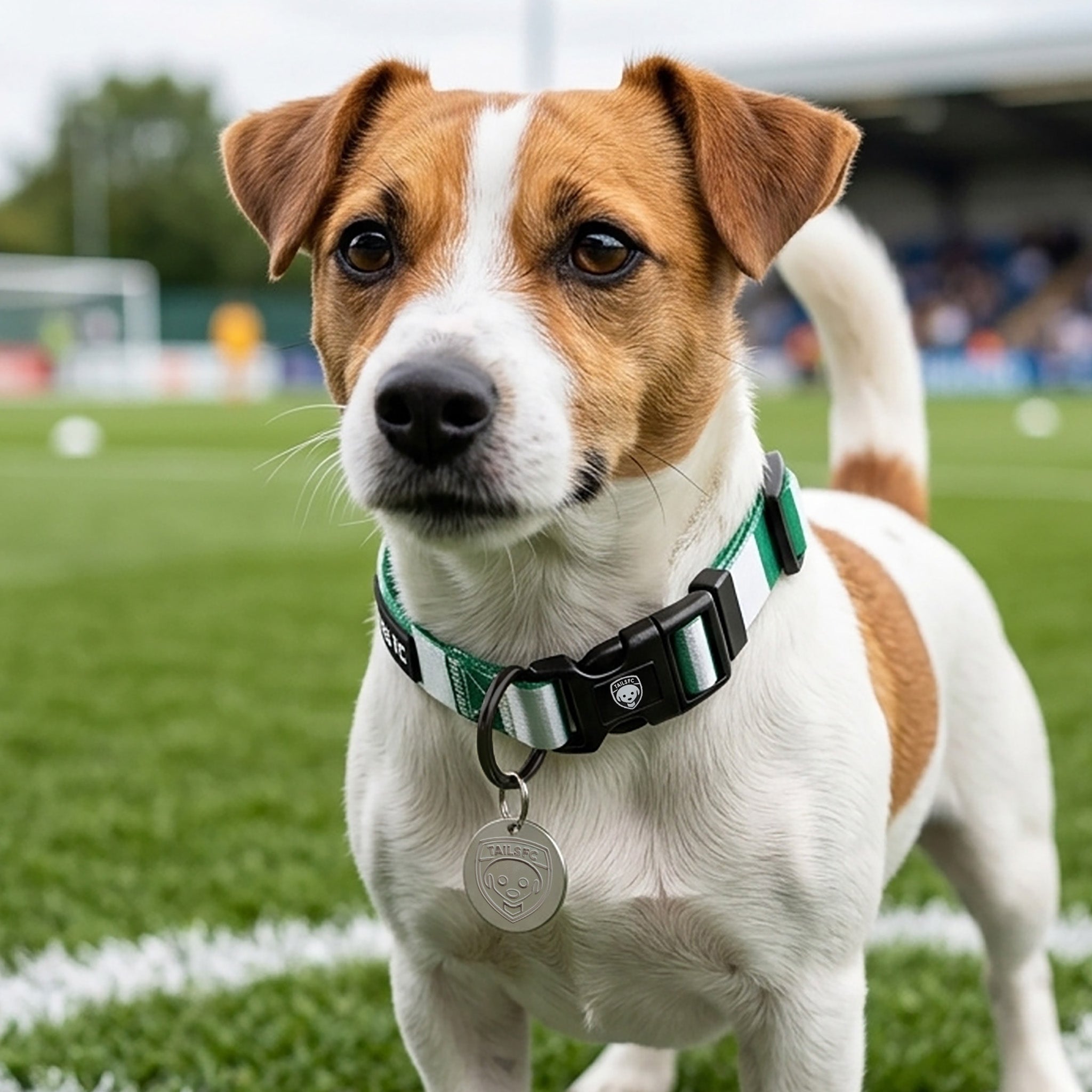 Green and White Dog Collar - Green & White Stripe Football Pet Collar