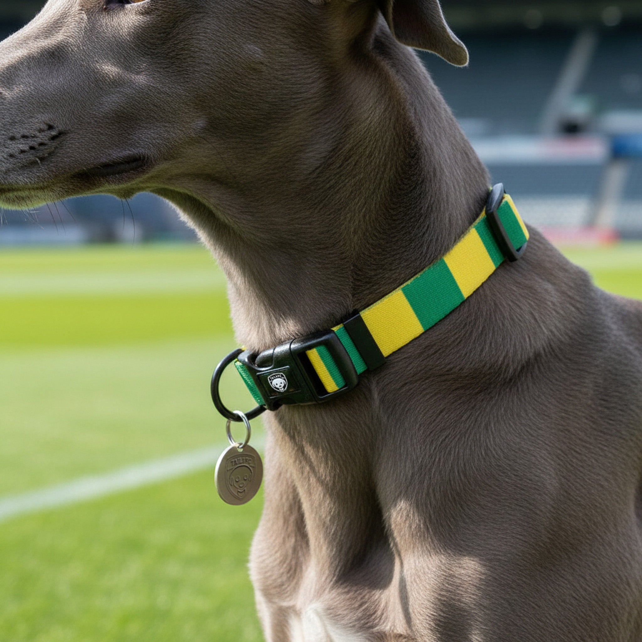 Yellow and Green Dog Collar - Yellow & Green Stripe Football Pet Collar