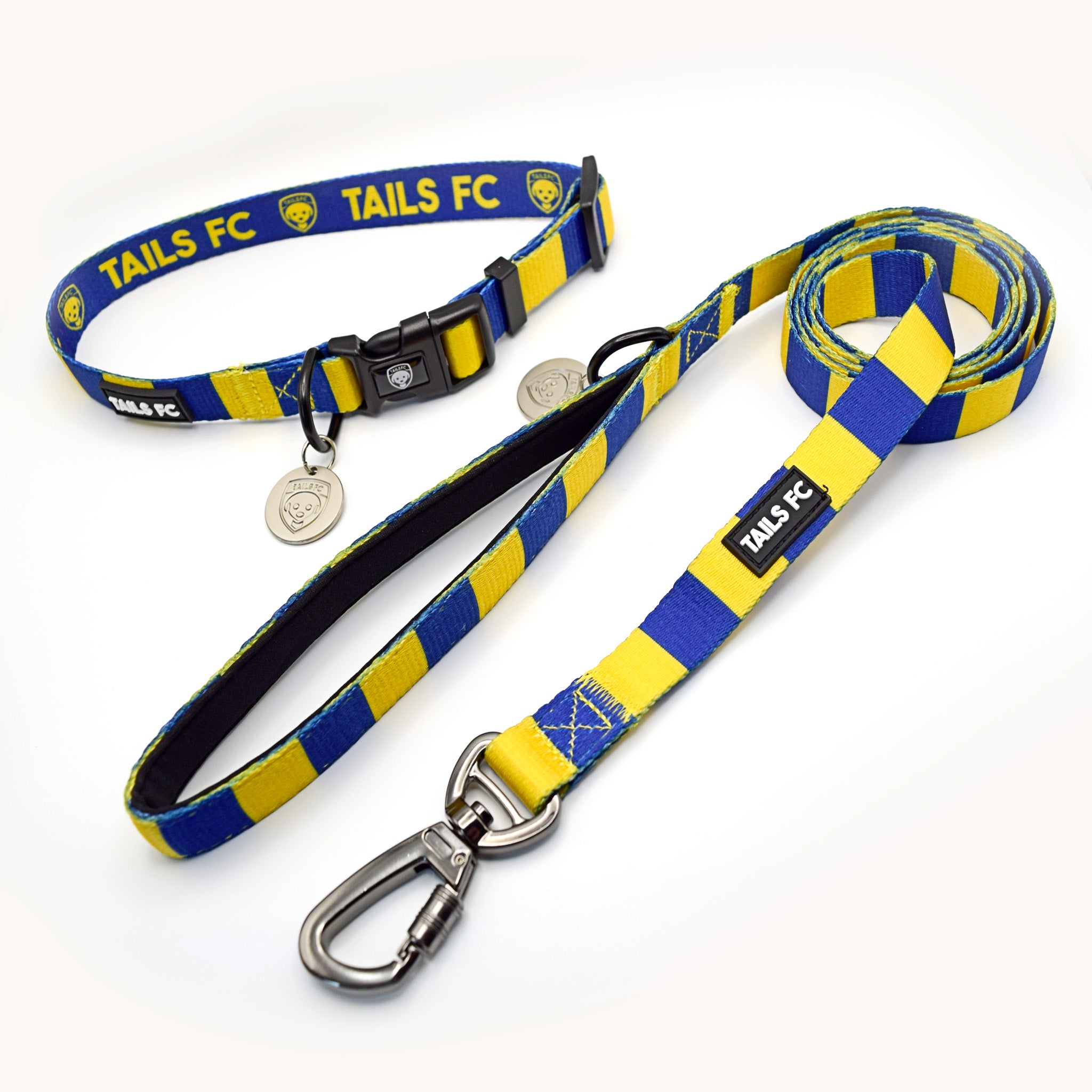 Yellow and Blue Dog Collar - Yellow & Blue Stripe Football Pet Collar