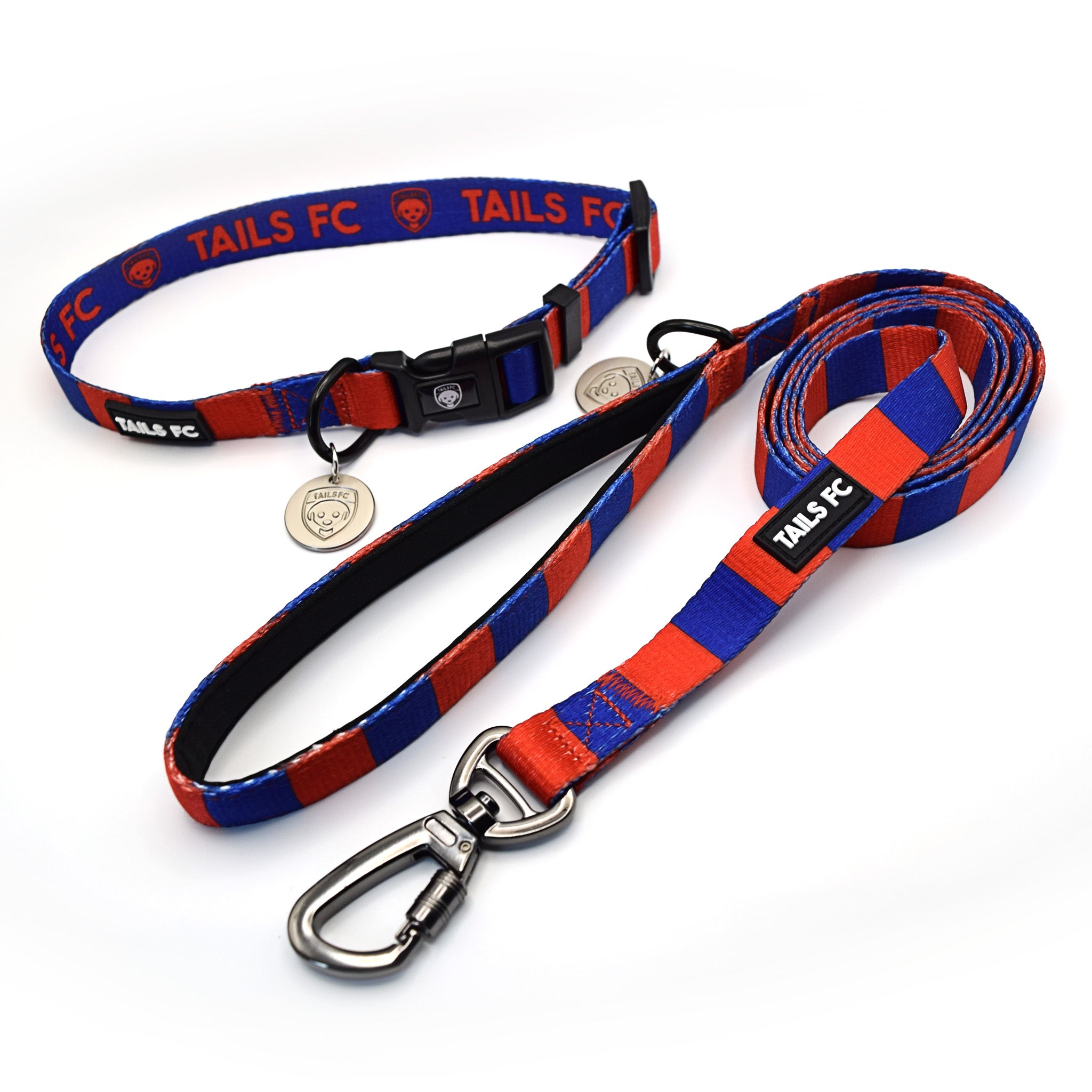 Red and Blue Dog Collar - Red & Blue Stripe Football Pet Collar