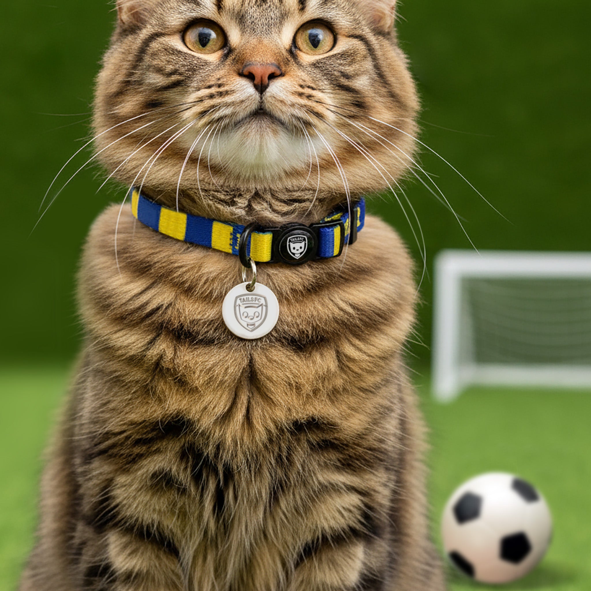 Yellow and Blue Cat Collar - Yellow & Blue Stripe Football Pet Collar