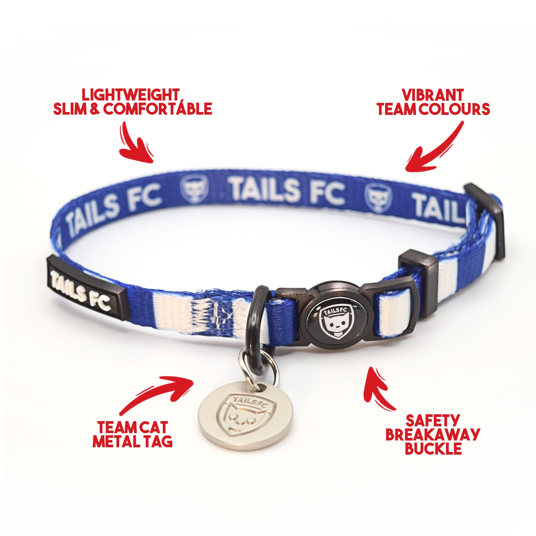 Blue and White Cat Collar - Blue & White Stripe Football Pet Collar