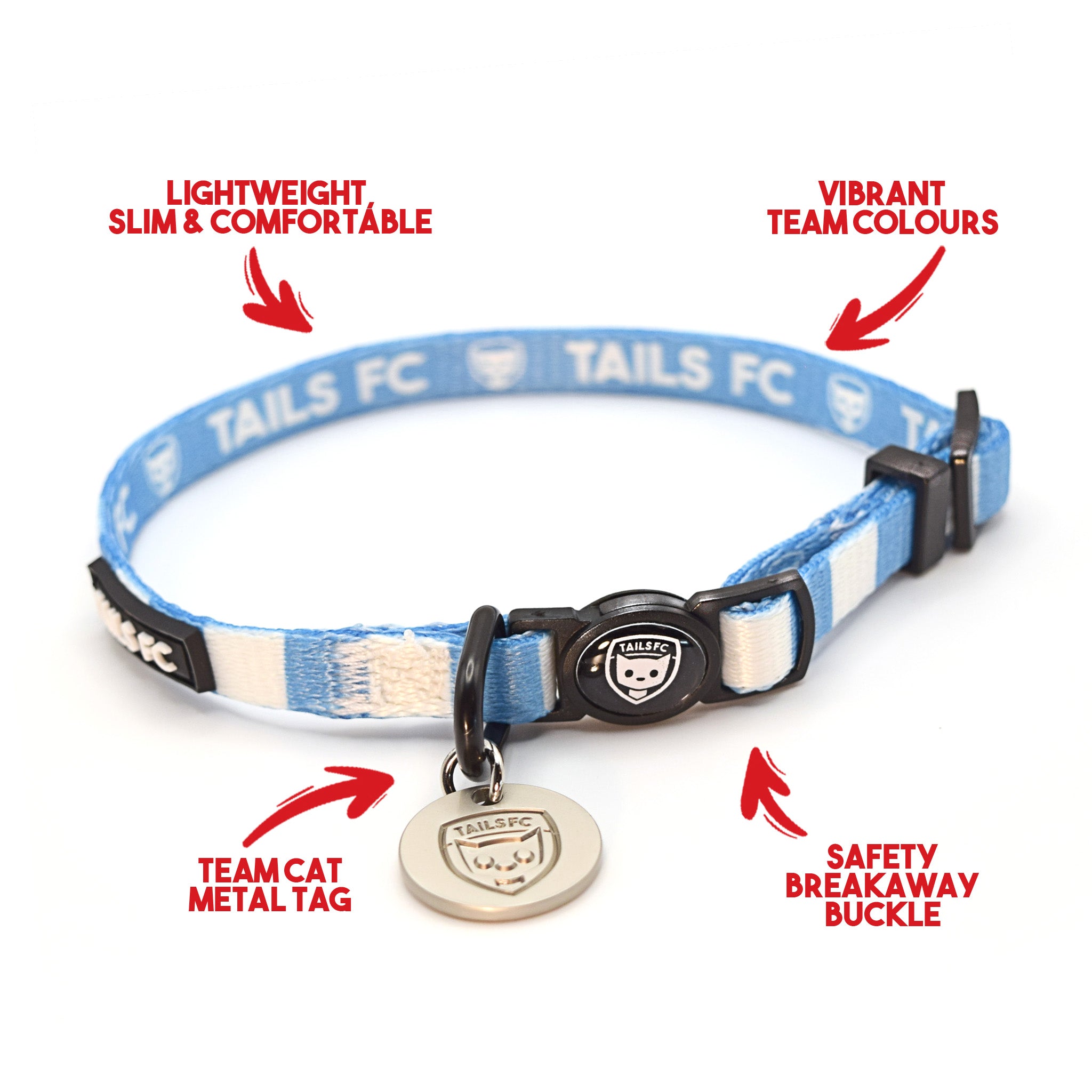 Sky Blue and White Cat Collar - Sky Blue & White Stripe Football Pet Collar