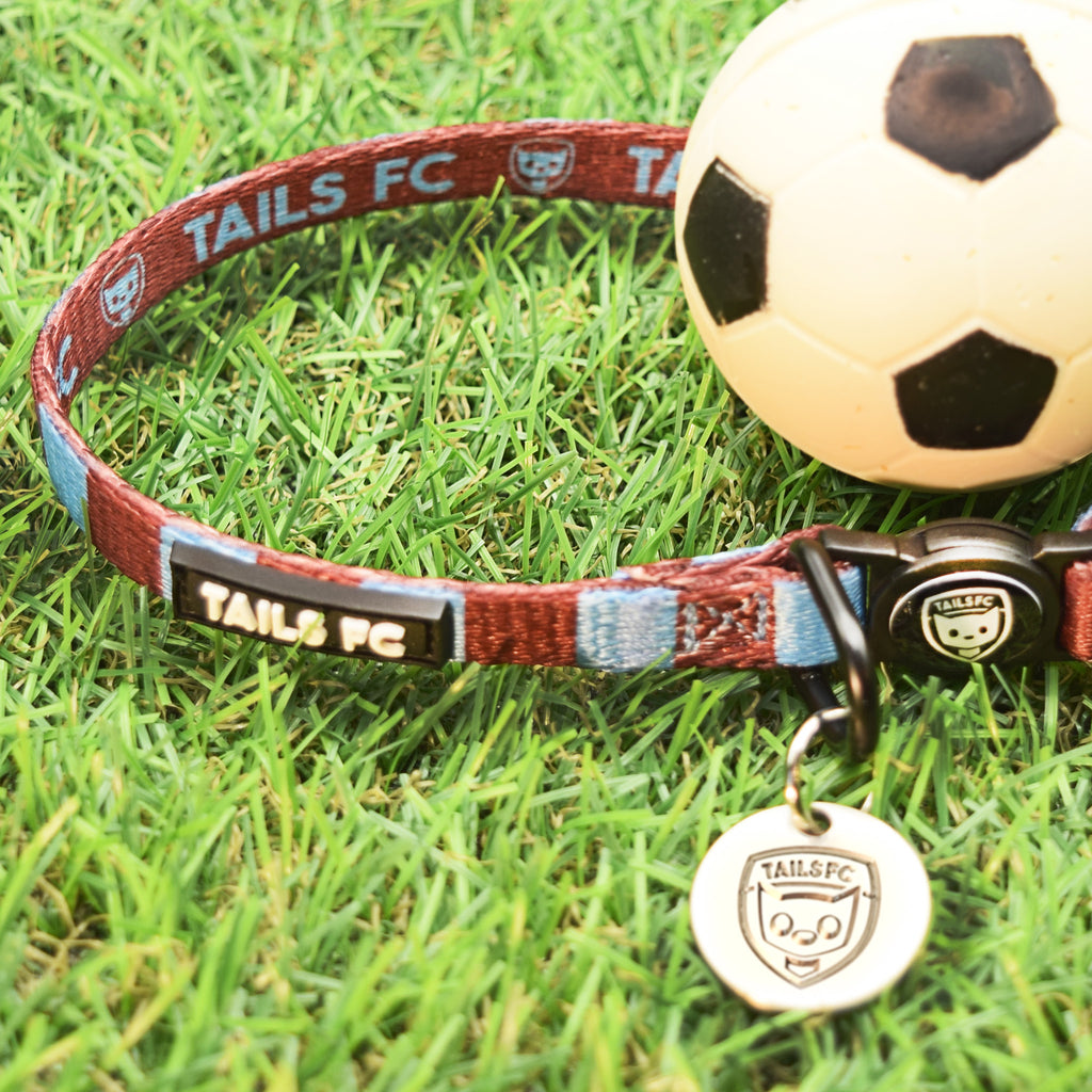 Claret and Blue Cat Collar - Claret & Blue Stripe Football Pet Collar