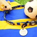 Yellow and Blue Cat Collar - Yellow & Blue Stripe Football Pet Collar