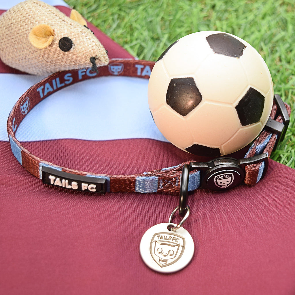 Claret and Blue Cat Collar - Claret & Blue Stripe Football Pet Collar