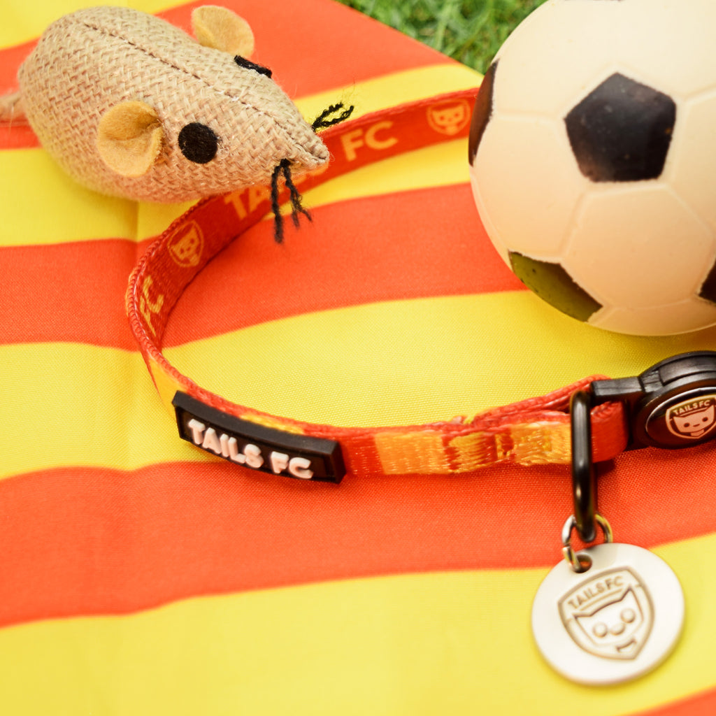Red and Yellow Cat Collar - Red & Yellow Stripe Football Pet Collar