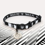 Swansea Black and white stripe cat collar with 'TAILS FC' logo
