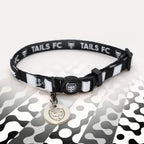 Black and white stripe cat collar with 'TAILS FC' logo