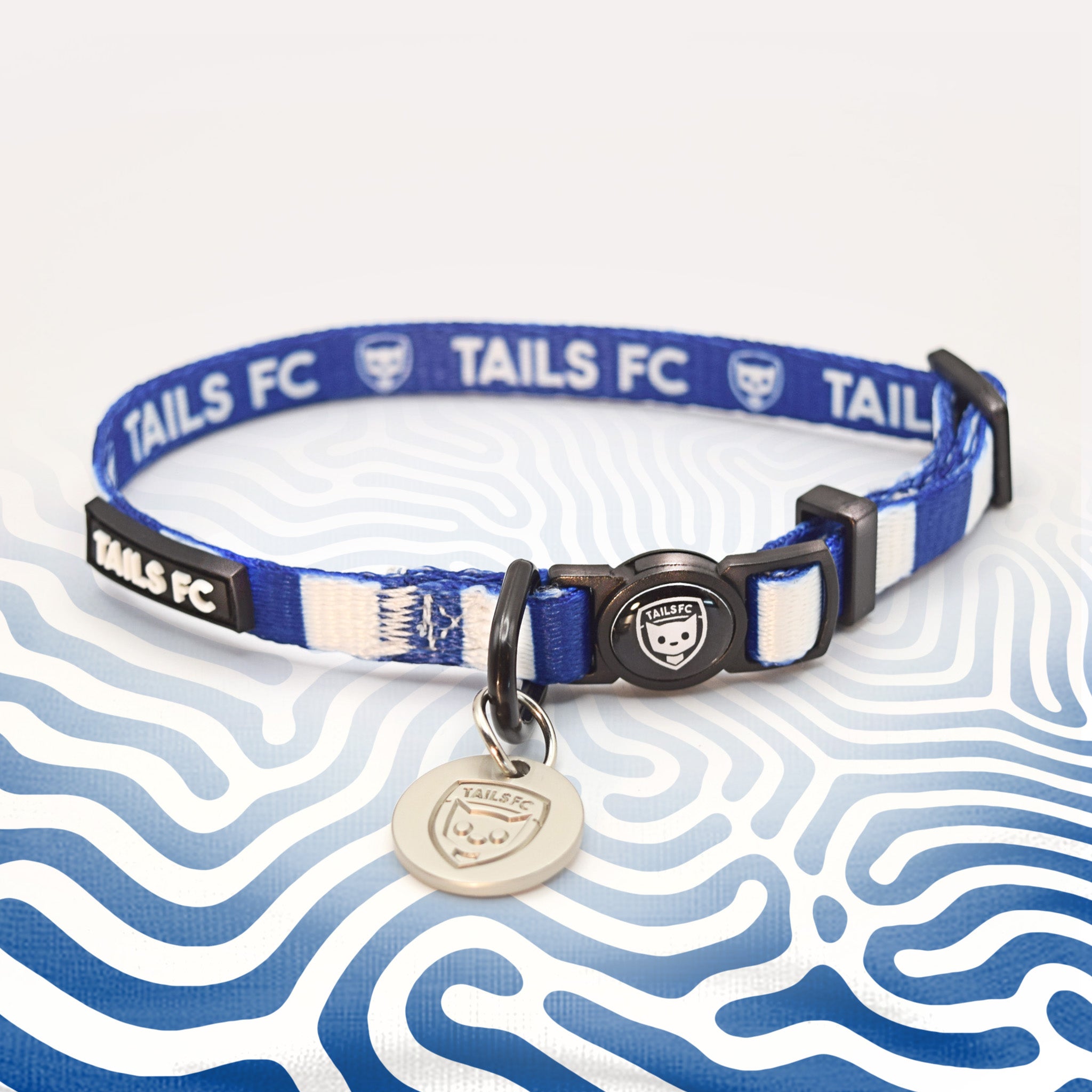 Brighton blue and white striped cat collar.