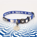 Millwall Blue and white stripe cat collar with 'TAILS FC' logo