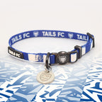 Portsmouth Blue and white stripe cat collar with 'TAILS FC' logo