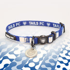 West Brom Blue and white stripe cat collar with 'TAILS FC' logo