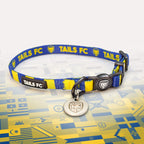 Sweden Blue and yellow stripe cat collar with 'TAILS FC' logo