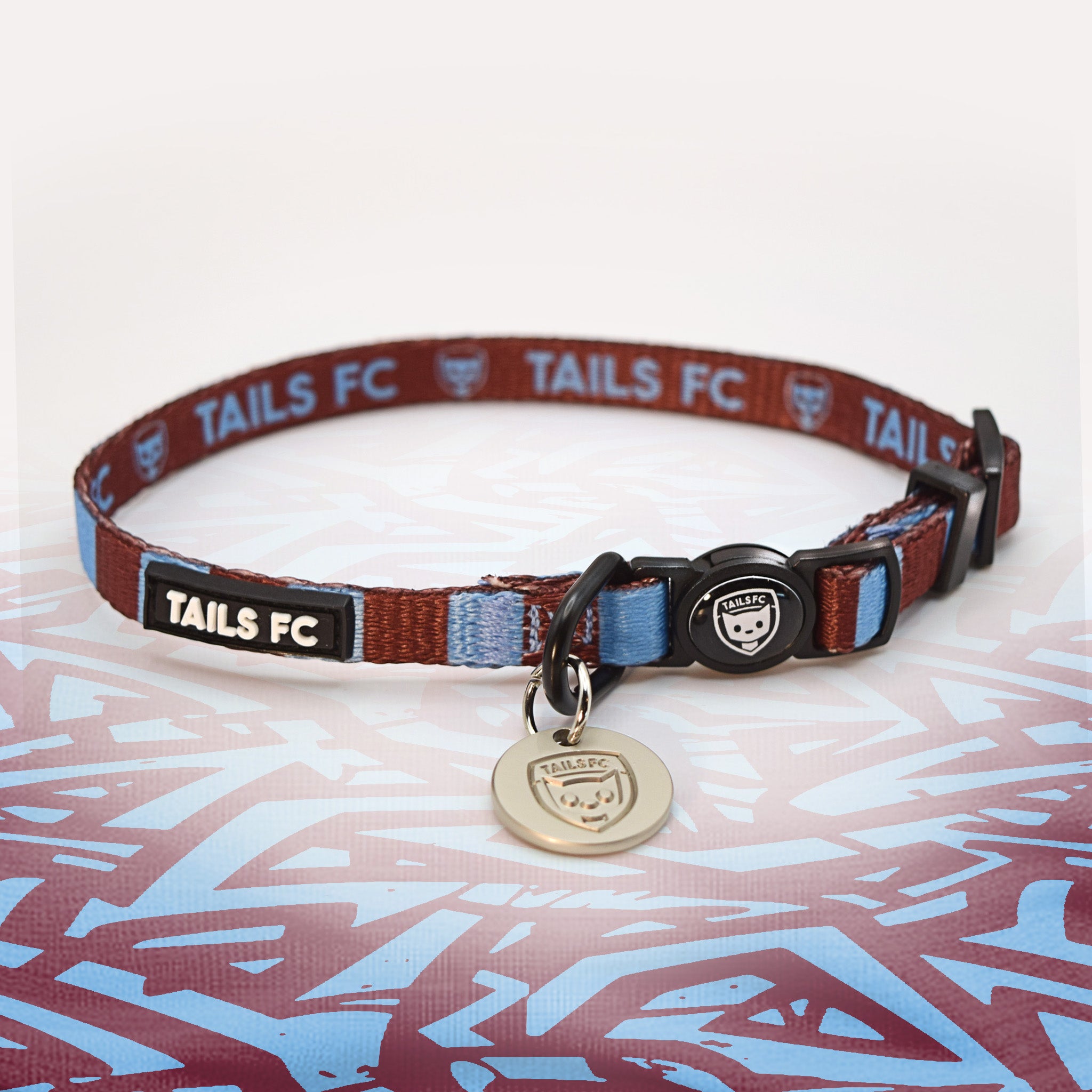 Aston Villa claret and blue striped cat collar.