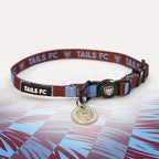 Burnley Claret and blue stripe cat collar with 'TAILS FC' logo