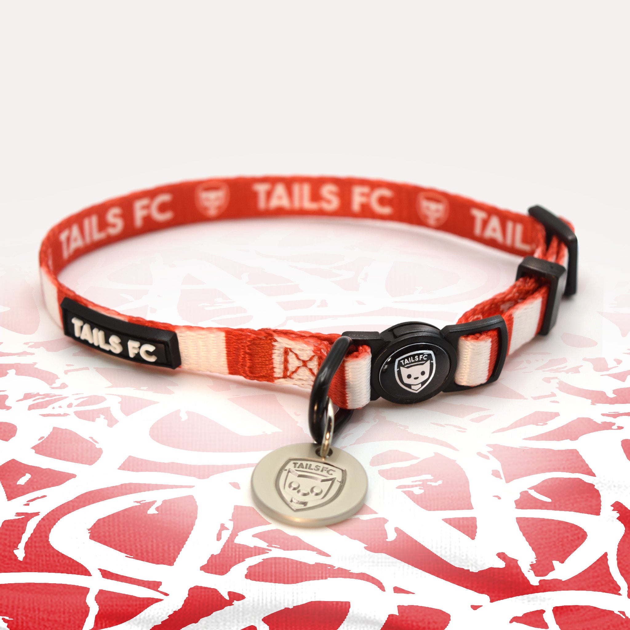 Arsenal red and white striped cat collar.
