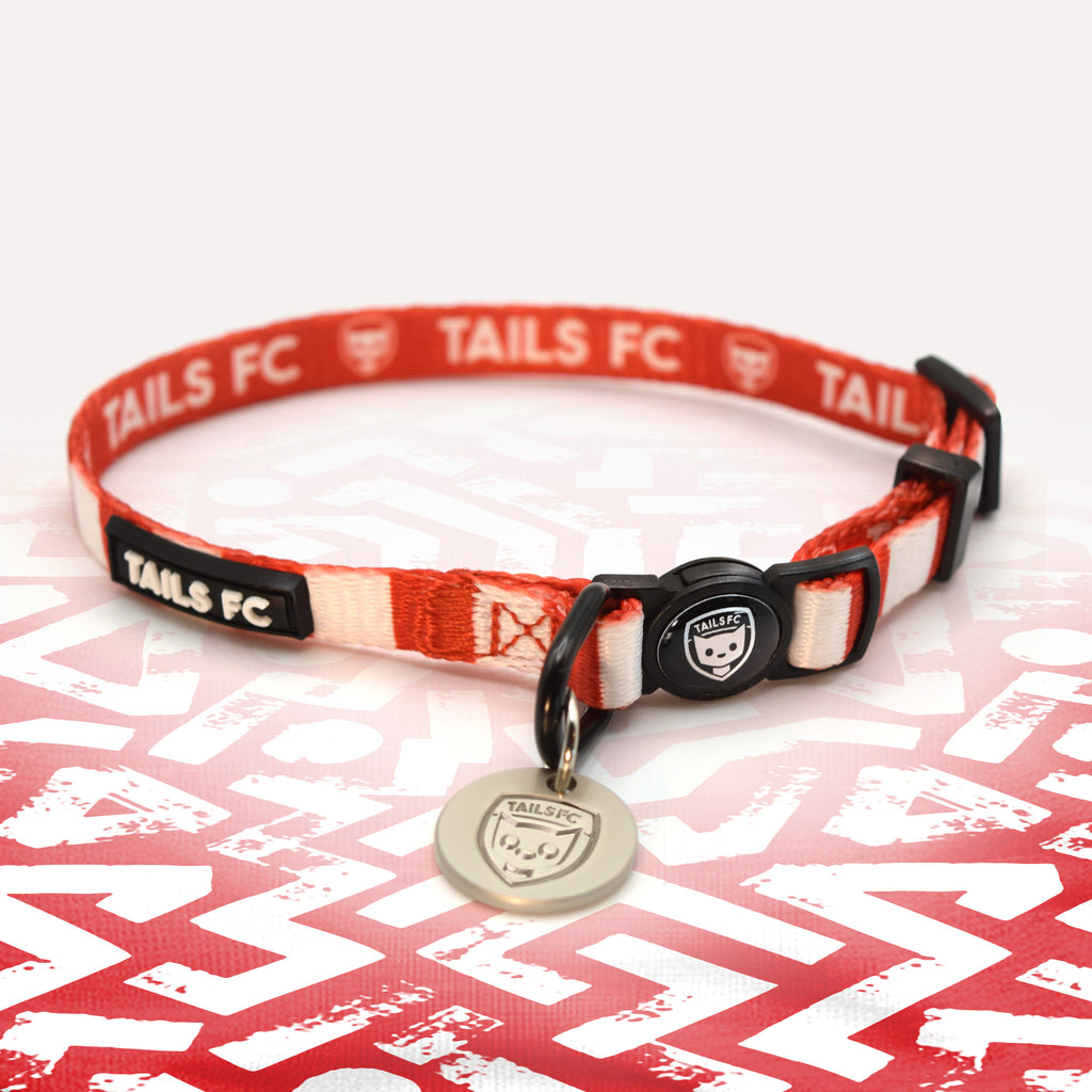 Brentford red and white striped cat collar.